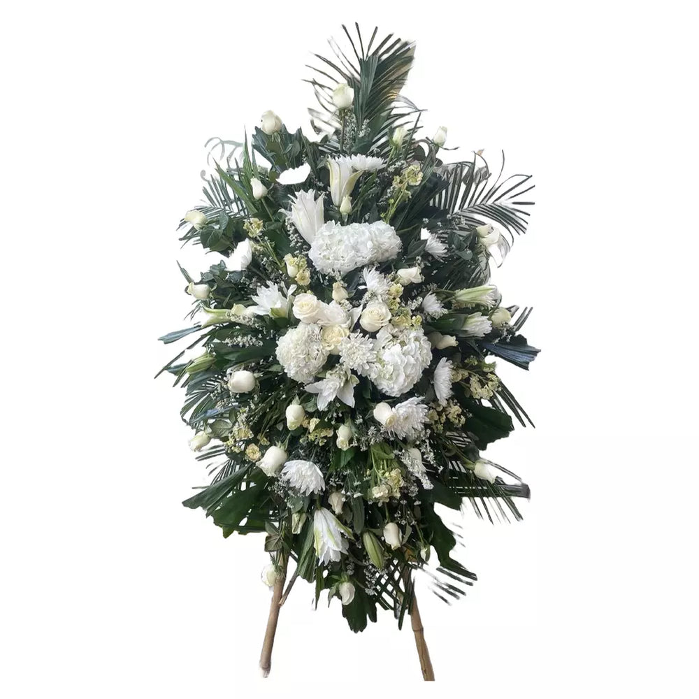 Peace Funeral Wreath, adorned with delicate white flowers, a perfect way to convey your heartfelt condolences, sympathy and condolences, sympathy arrangements, sympathy flowers