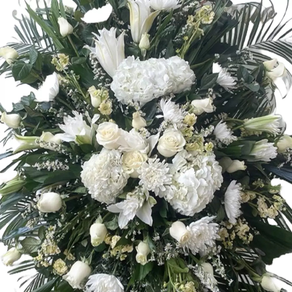Peace Funeral Wreath, adorned with delicate white flowers, a perfect way to convey your heartfelt condolences, sympathy and condolences, sympathy arrangements, sympathy flowers
