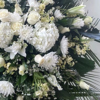 Peace Funeral Wreath, adorned with delicate white flowers, a perfect way to convey your heartfelt condolences, sympathy and condolences, sympathy arrangements, sympathy flowers