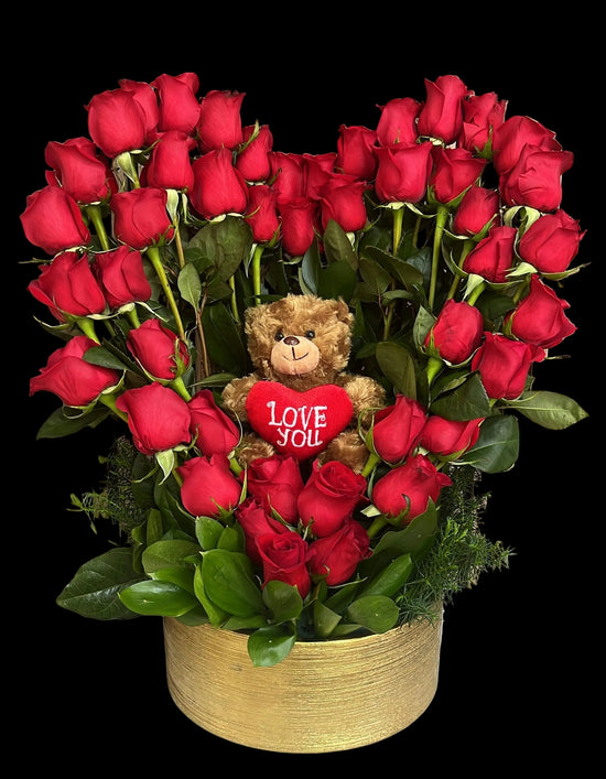 Rosas Sorpresa Corazon Miami - Oso Peluche Amor Doral
