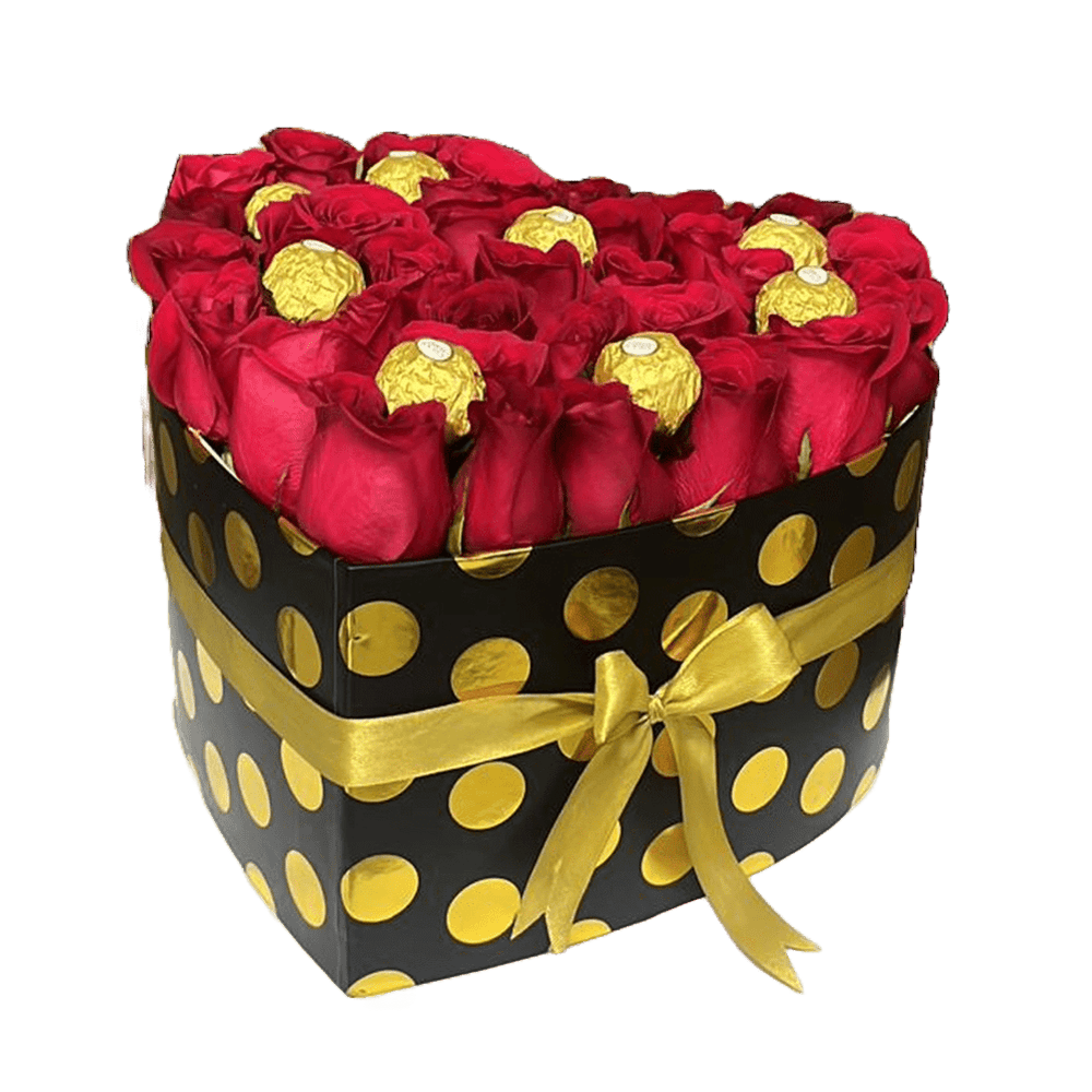 
                  
                    Image of heart-shaped box with red roses and chocolates chocolates, gift of flowers for Christmas, florist in Miami, Bouquets Flowers
                  
                