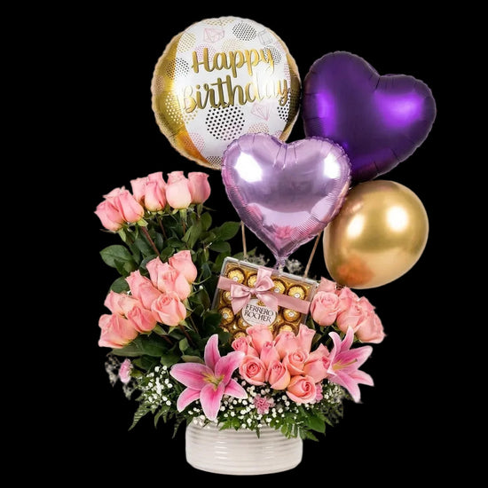 Sincere Love Roses with Birthday Balloons