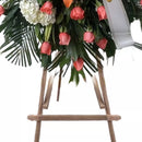 Tranquility Funeral Wreath, Sympathy And Condolences in Miami, is a beautiful tribute to honor your loved one, adorned with delicate white and pink flowers, sympathy and condolences, sympathy arrangements, sympathy flowers